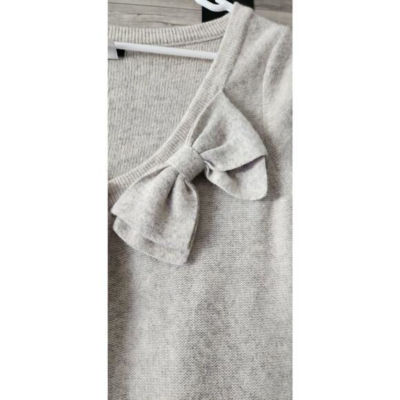 J. CREW Women Cardigan Sweater Bow Tie Short Sleeve Small Gray Wool Cashmere - Picture 3 of 4